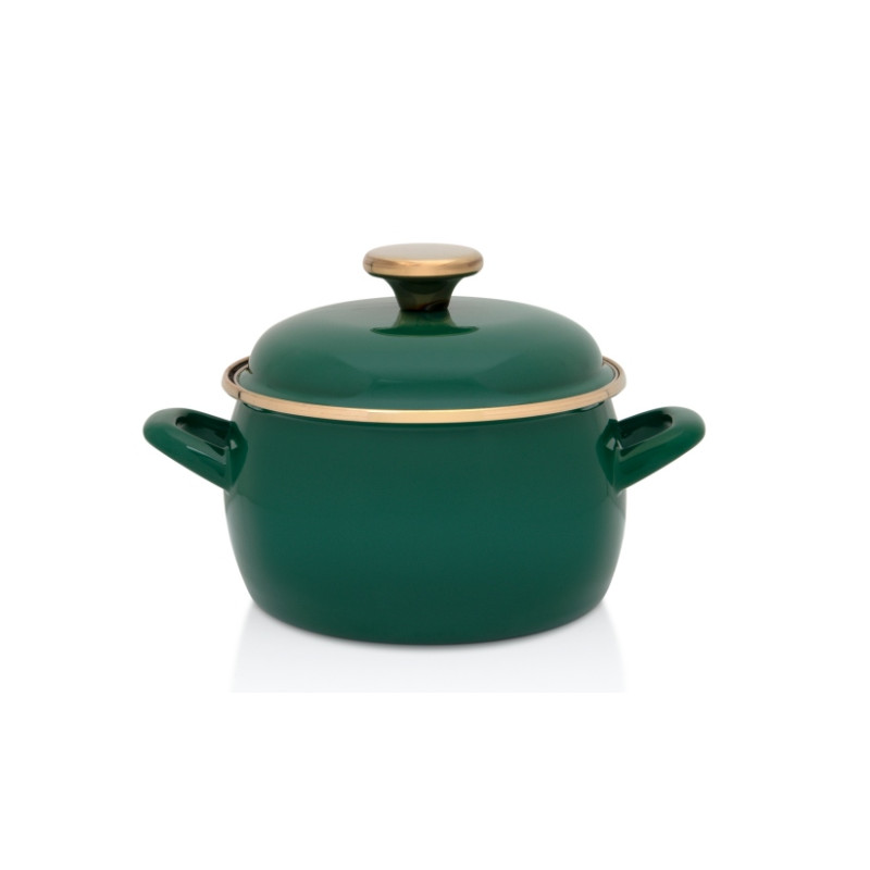 Garnek emaliowany INDUKCJA 16 cm 2.2L, ciemnozielony vintage, Dark Green