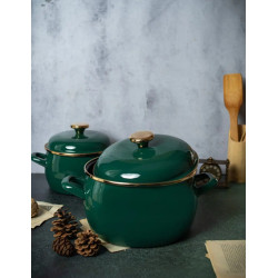 Garnek emaliowany INDUKCJA 16 cm 2.2L, ciemnozielony vintage, Dark Green