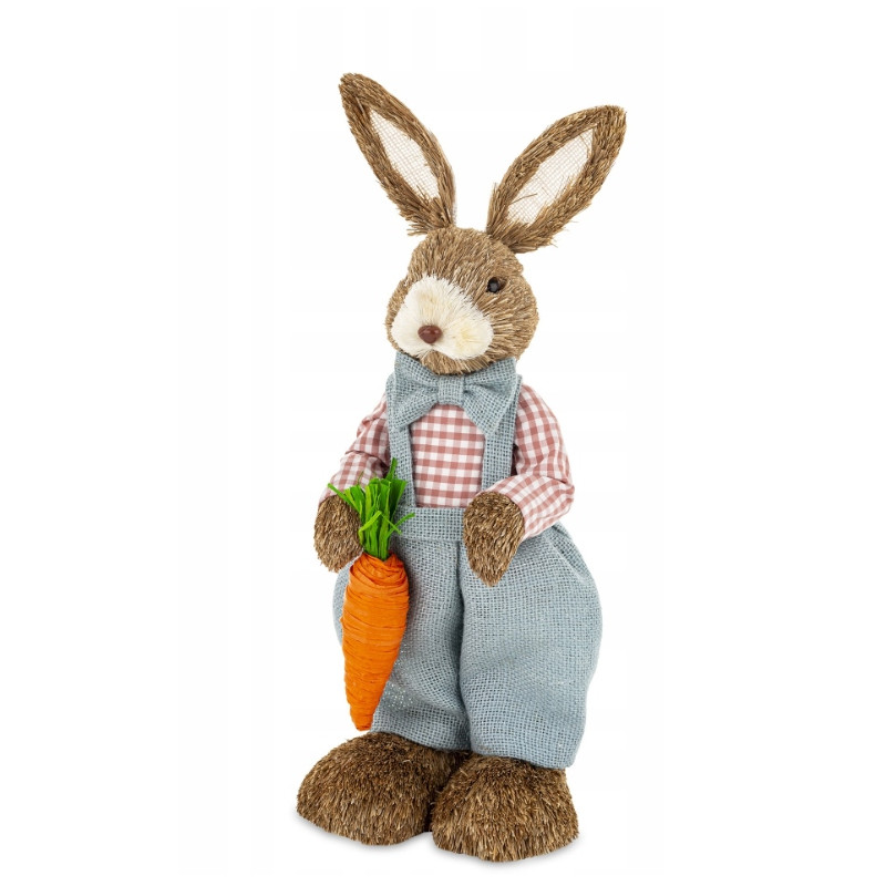 Zając Ogrodnik z Marchewką Ozdoba Wielkanocna Figurka IMITACJA SŁOMY 45cm