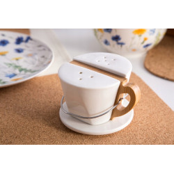 SOLNICZKA I PIEPRZNICZKA PORCELANOWA Z BAMBUSOWYM UCHWYTEM