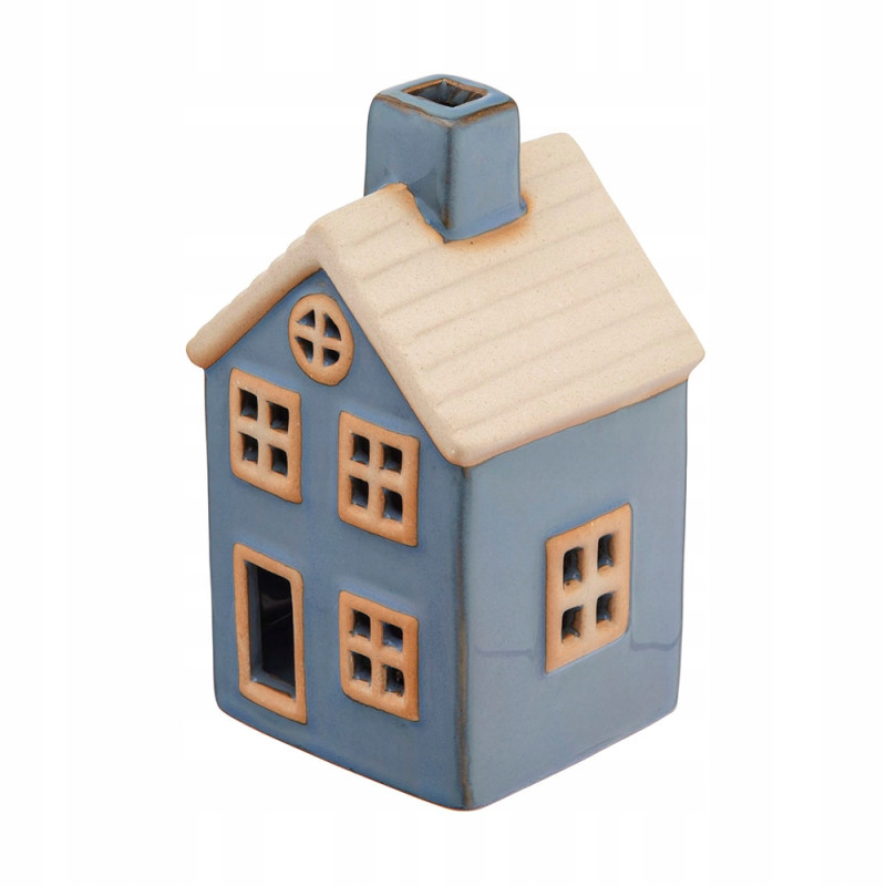 DOMEK PORCELANOWY LED 6.5X6X11 CM NIEBIESKI