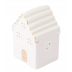 Świecznik porcelanowy świąteczny na tealight Domek ze złotą linią 10,5 cm