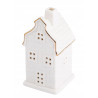 Świecznik ceramiczny świąteczny led Domek biały ze złotą linią 12 cm