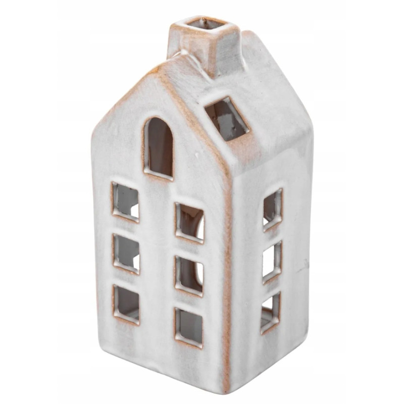 Świecznik porcelanowy świąteczny na tealight Altom Design Domek szary 14 cm