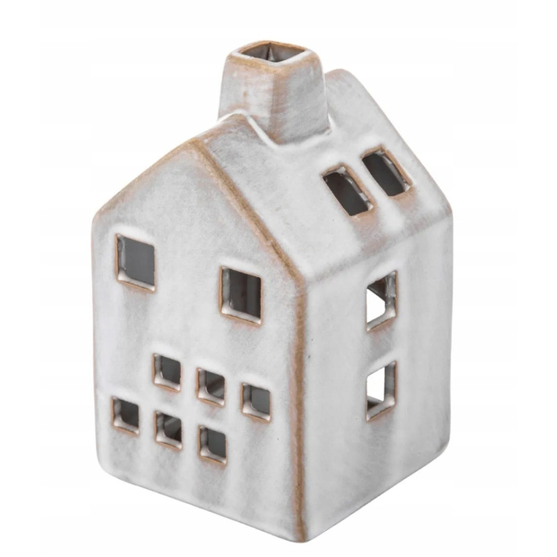 Świecznik porcelanowy świąteczny na tealight Domek szary 7X7X11.5 CM