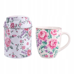 ZESTAW PREZENTOWY KUBEK PORCELANOWY 300ML JASNY Z PUSZKĄ 9 X 11.5CM