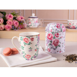 ZESTAW PREZENTOWY KUBEK PORCELANOWY 300ML JASNY Z PUSZKĄ 9 X 11.5CM