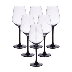 KOMPLET 6 KIELISZKÓW WINO BIAŁE CZARNA NÓŻKA 290ML