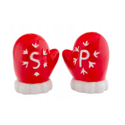 Solniczka i pieprzniczka porcelanowe świąteczne Rękawiczki Czerwone