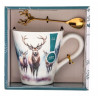 Kubek świąteczny porcelanowy ze złotą łyżeczką w pudełku Jeleń 480 ml