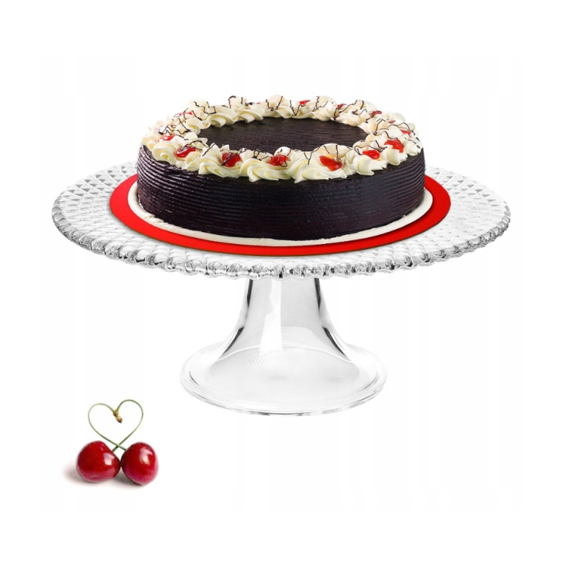 Patera szklana z podstawą na ciasto i tort elegancka Edwanex Karo 28 cm