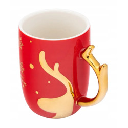 Kubek świąteczny porcelanowy z ozdobnym uchem Renifer czerwony 400 ml