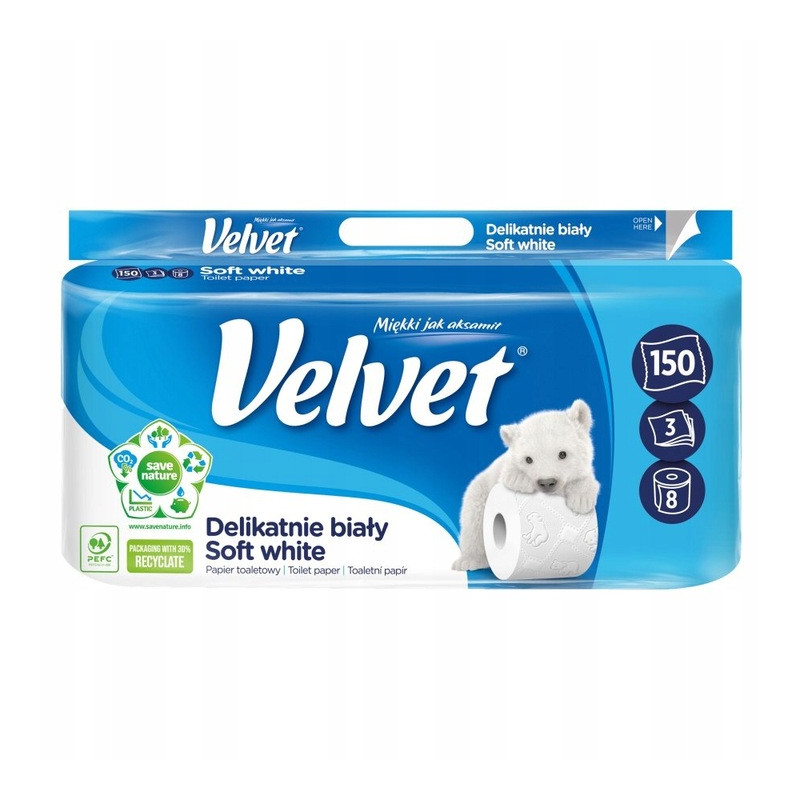 Papier toaletowy Velvet Delikatnie Biały 8 szt. 3warst. celuloza