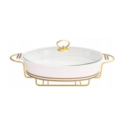 PODGRZEWACZ NACZYNIE ŻAROODPORNE CERAMICZNE OWALNE BIAŁE ZŁOTE 35x22x16cm