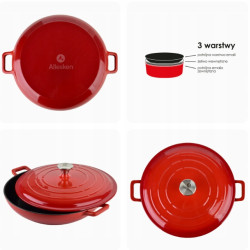 RODELUXE BRYTFANNA ŻELIWNA NISKA 31CM CZERWONA 2,8L GĘSIARKA