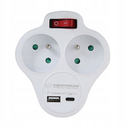 ESPERANZA ADAPTER ELEKTRYCZNY 2 GN. Z ŁADOWARKĄ USB C/USB A I WŁĄCZNIKIEM B