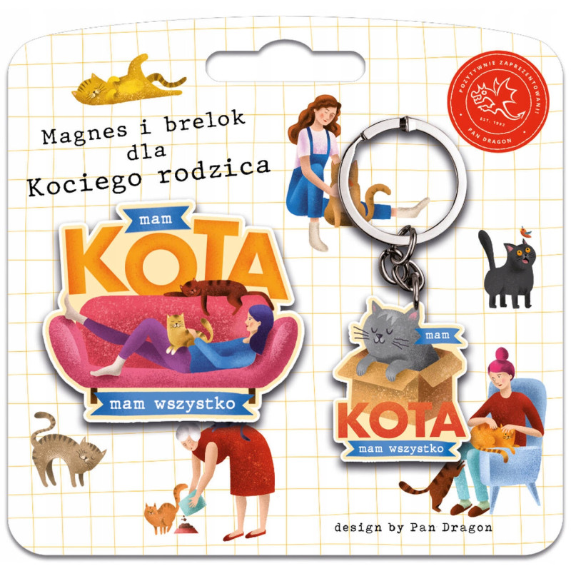 ZESTAW NA PREZENT DLA MIŁOSNIKÓW KOTÓW MAGNES I BRELOK MAM KOTA