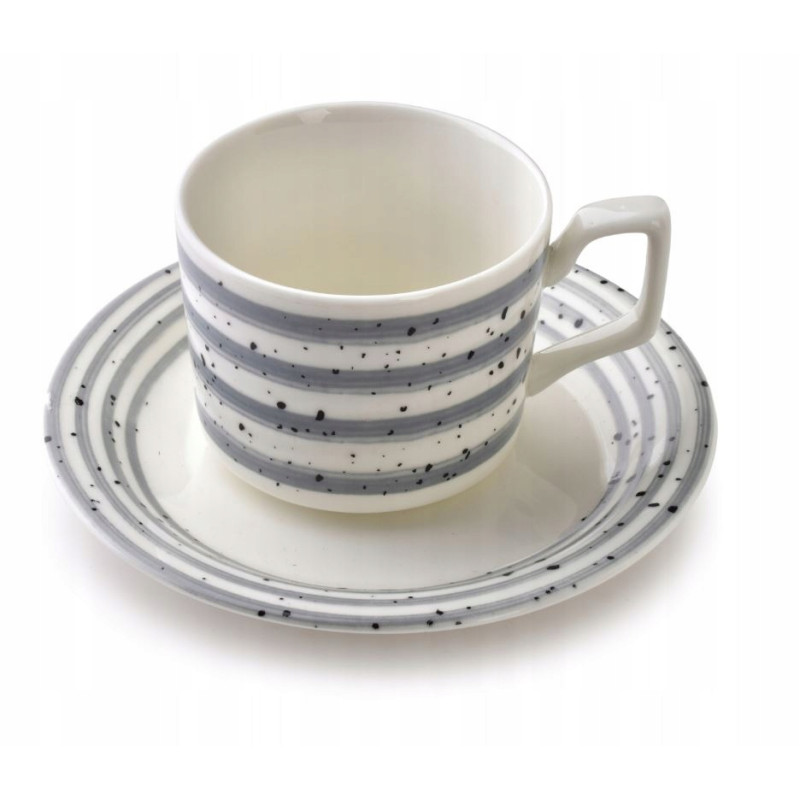 Komplet 6 filiżanek 210 ml ze spodkami szare porcelana