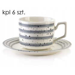 Komplet 6 filiżanek 210 ml ze spodkami szare porcelana