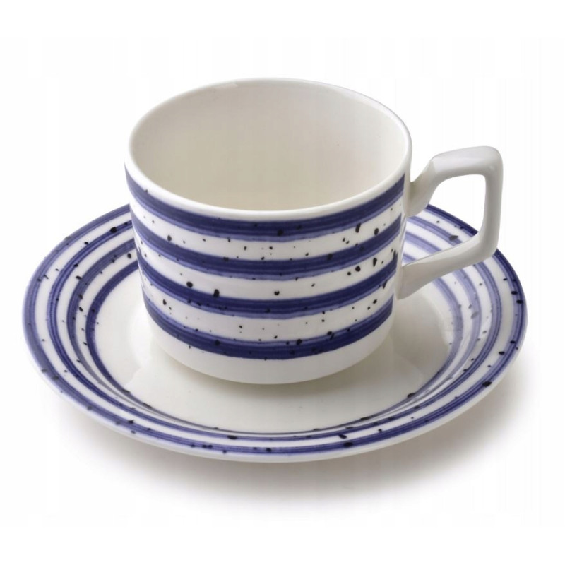 Komplet 6 filiżanek 210 ml ze spodkami niebieskie porcelana