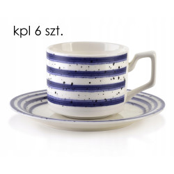 Komplet 6 filiżanek 210 ml ze spodkami niebieskie porcelana