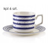 Komplet 6 filiżanek 210 ml ze spodkami niebieskie porcelana