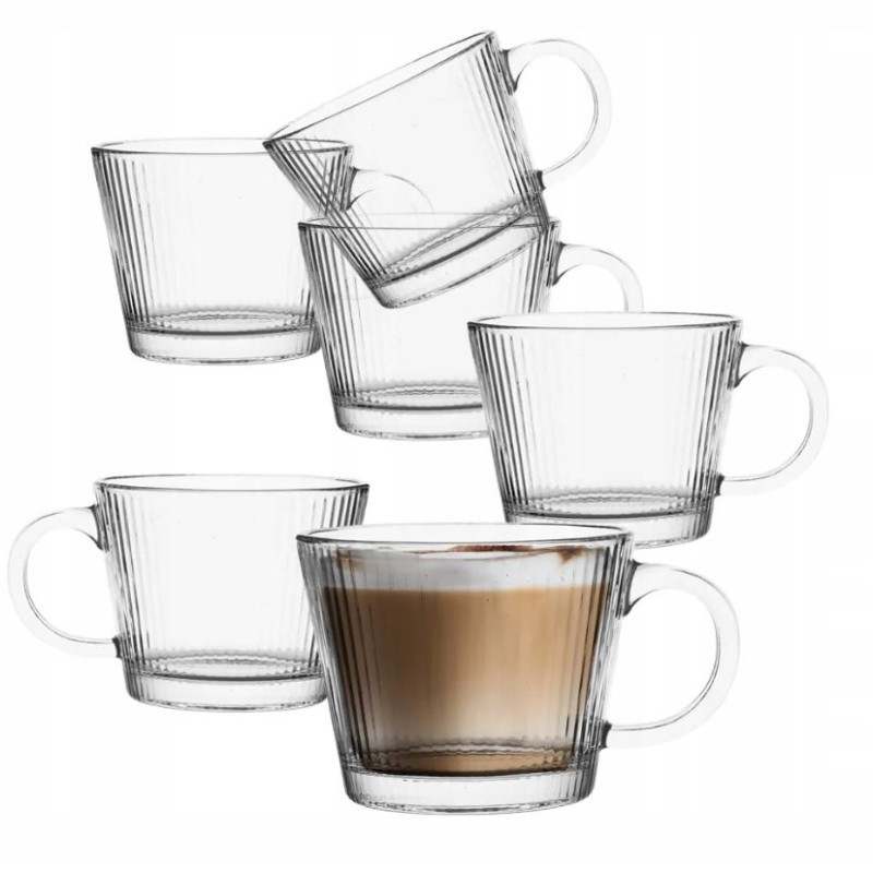 Szklany kubek do kawy i herbaty szklanka z uchem Selena 370 ml 6szt