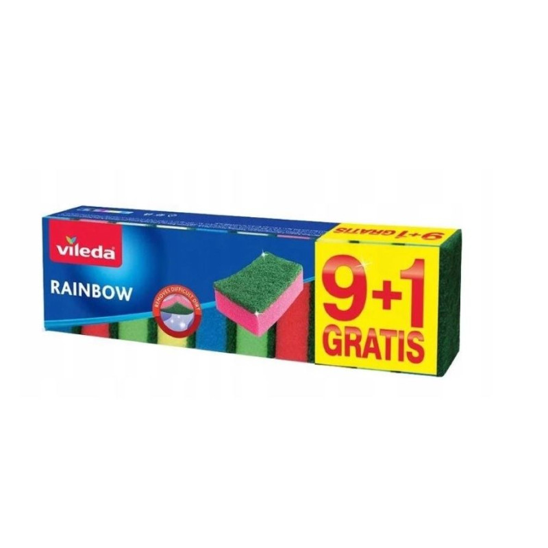 VILEDA ZMYWAKI GĄBKI DO MYCIA NACZYŃ RAINBOW 10szt MIX KOLORÓW