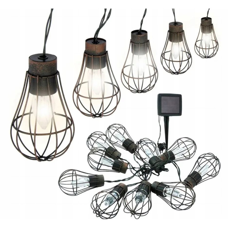 Girlanda Ogrodowa LED Solarna 3,8 m 10 Lamp Koszyk Lampki Zewnętrzne