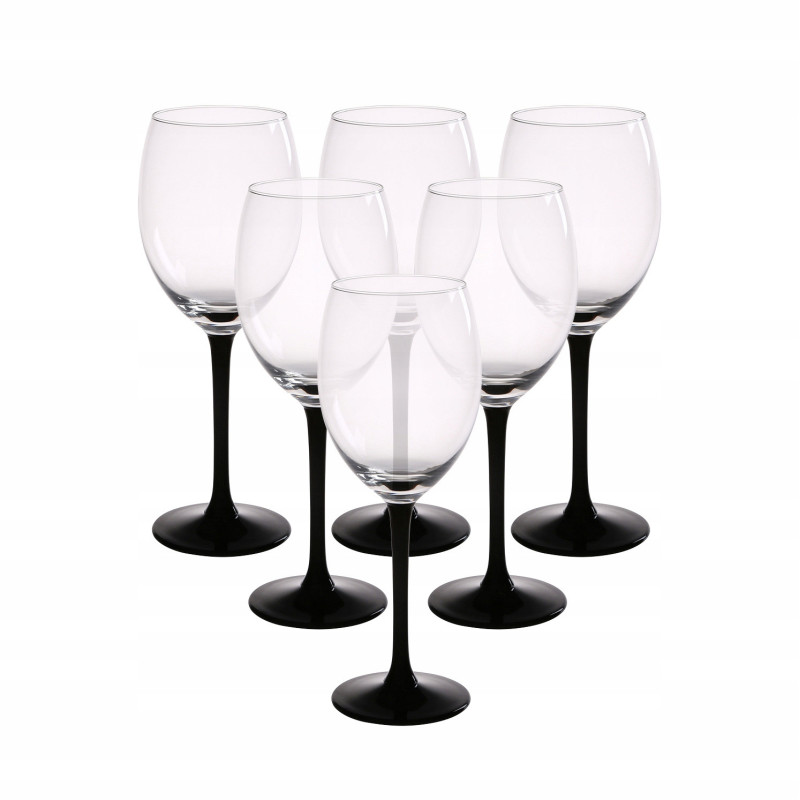 KOMPLET 6 KIELISZKÓW WINO CZERWONE 330ML CZARNA NÓŻKA ONYX
