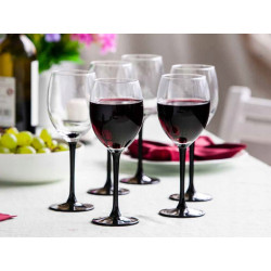 KOMPLET 6 KIELISZKÓW WINO CZERWONE 330ML CZARNA NÓŻKA ONYX