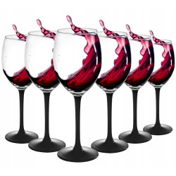KOMPLET 6 KIELISZKÓW WINO CZERWONE 330ML CZARNA NÓŻKA ONYX