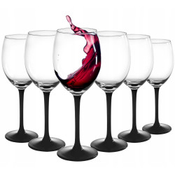 KOMPLET 6 KIELISZKÓW WINO CZERWONE 330ML CZARNA NÓŻKA ONYX