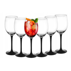 KOMPLET 6 KIELISZKÓW WINO CZERWONE 330ML CZARNA NÓŻKA ONYX