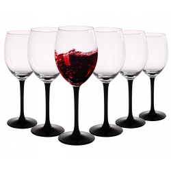 KOMPLET 6 KIELISZKÓW WINO CZERWONE 330ML CZARNA NÓŻKA ONYX