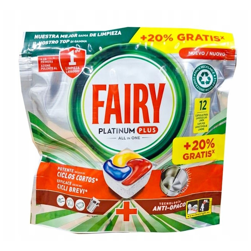 FAIRY KAPSUŁKI DO ZMYWARKI PLATINUM PLUS ALL IN ONE 12 SZT CYTRYNOWE