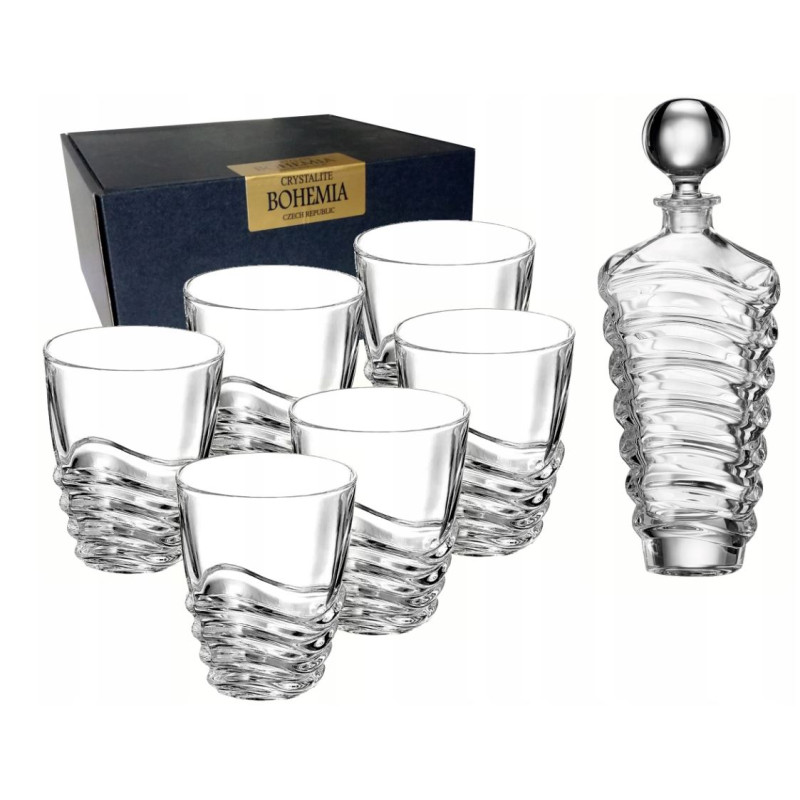 Zestaw do Whisky Bohemia Wave Karafka 6 Szklanek Kryształowe Szkło 750 ml