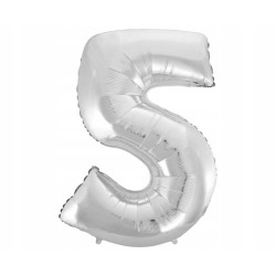 BALON CYFRA 5 NA HEL 92CM SREBRNA