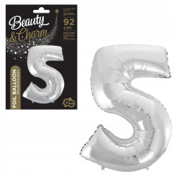 BALON CYFRA 5 NA HEL 92CM SREBRNA