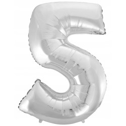 BALON CYFRA 5 NA HEL 92CM SREBRNA
