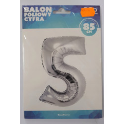 BALON CYFRA 5 NA HEL 92CM SREBRNA