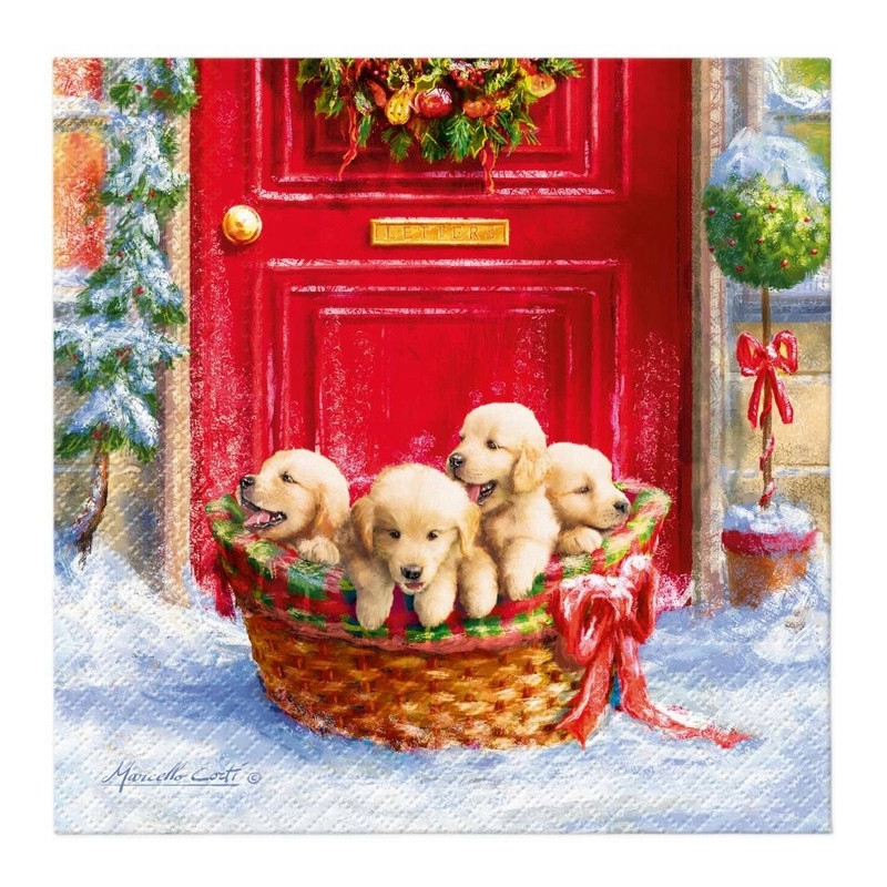 Serwetki "Świąteczne Pieski w koszyku", PAW, 33 cm