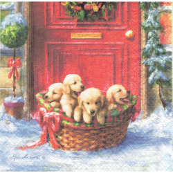 Serwetki "Świąteczne Pieski w koszyku", PAW, 33 cm