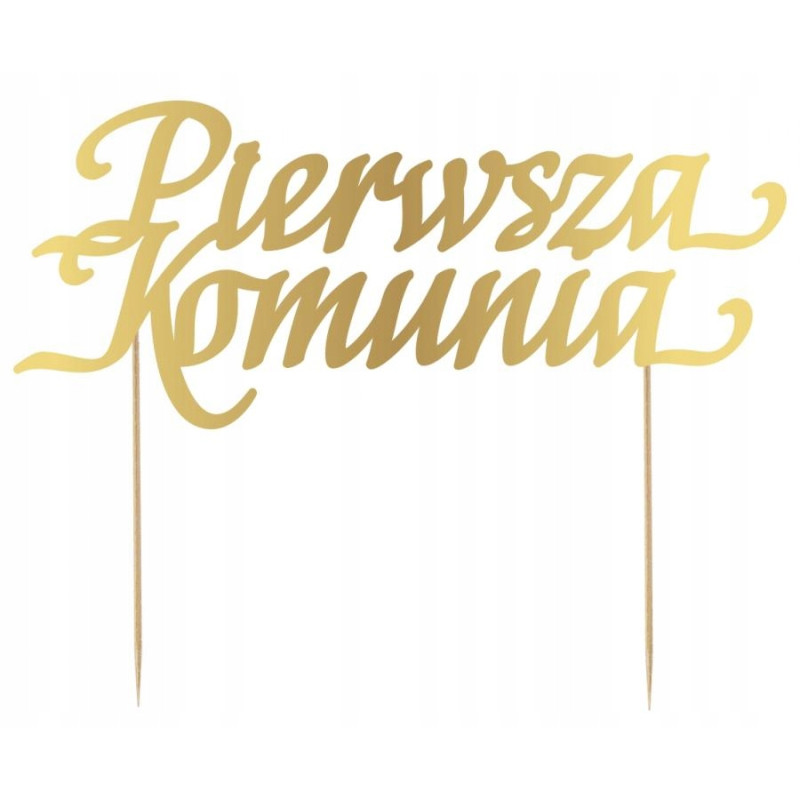 Topper na tort Pierwsza Komunia złoty piker