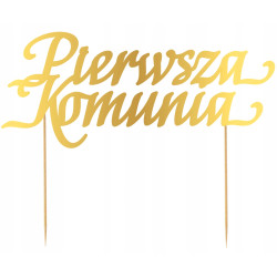 Topper na tort Pierwsza Komunia złoty piker