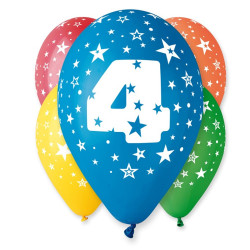 Balon 12" z nadr. "4", pastel mix / 5 szt.