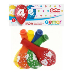 Balon 12" z nadr. "4", pastel mix / 5 szt.