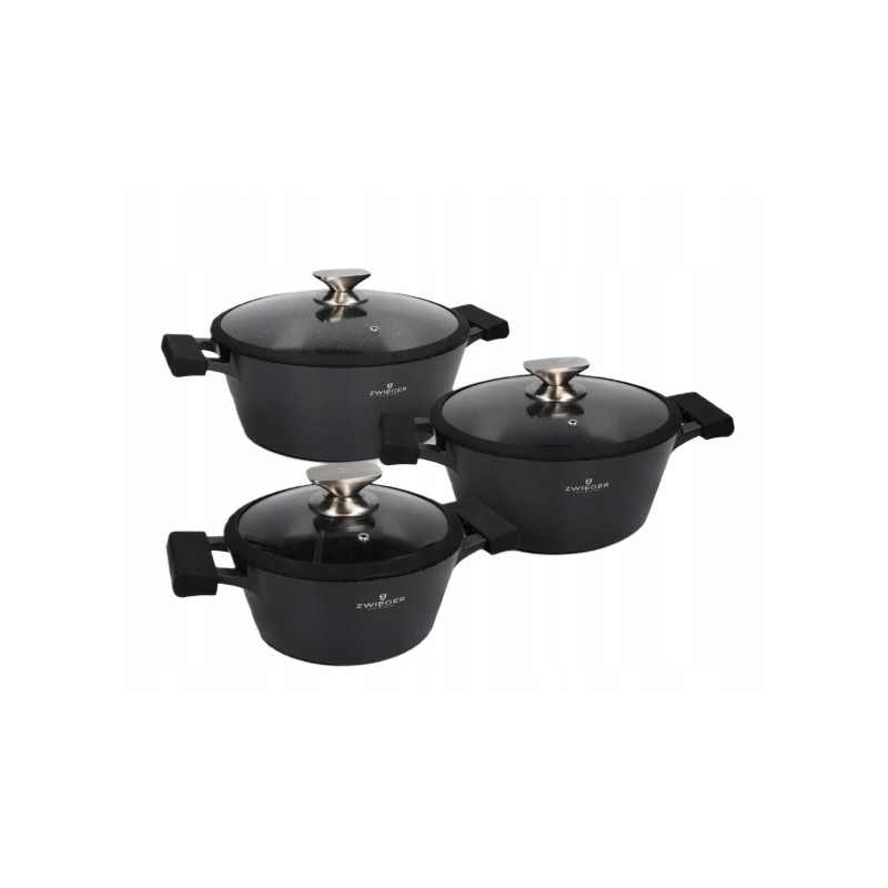 ZWIEGER BLACK STONE Zestaw Garnków 6 el Indukcja Greblon