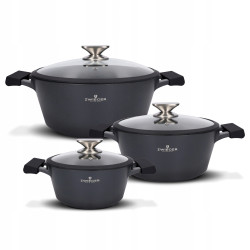 ZWIEGER BLACK STONE Zestaw Garnków 6 el Indukcja Greblon