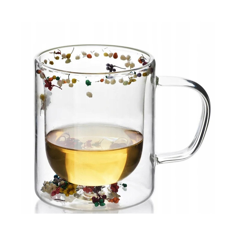 Kubek szklany z podwójnymi ściankami 300ml PETER FLOWERS suszone kwiaty